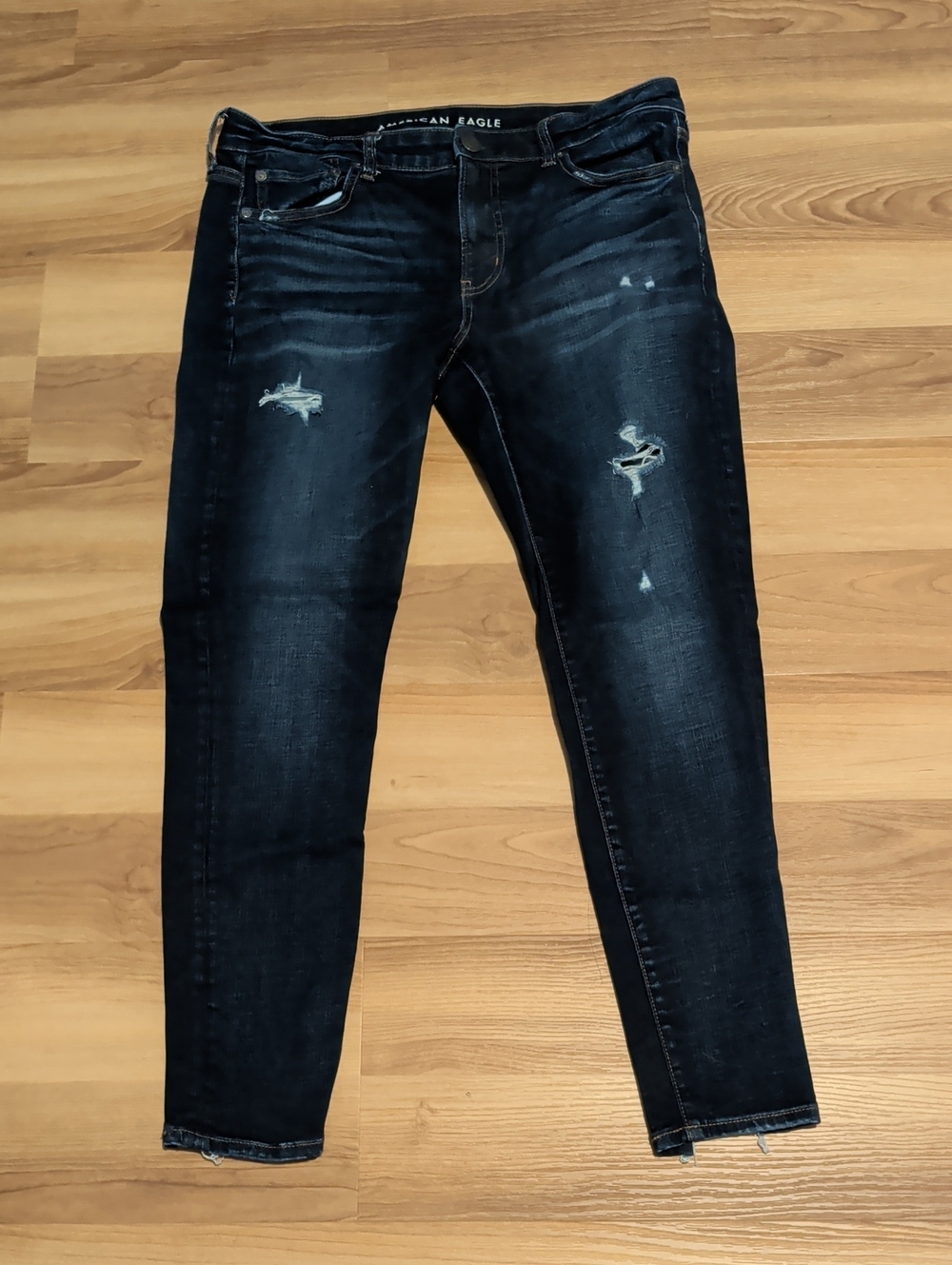 American Eagle Outfitters Dark Blue Distressed Skinny Jean Jegging Size 14
